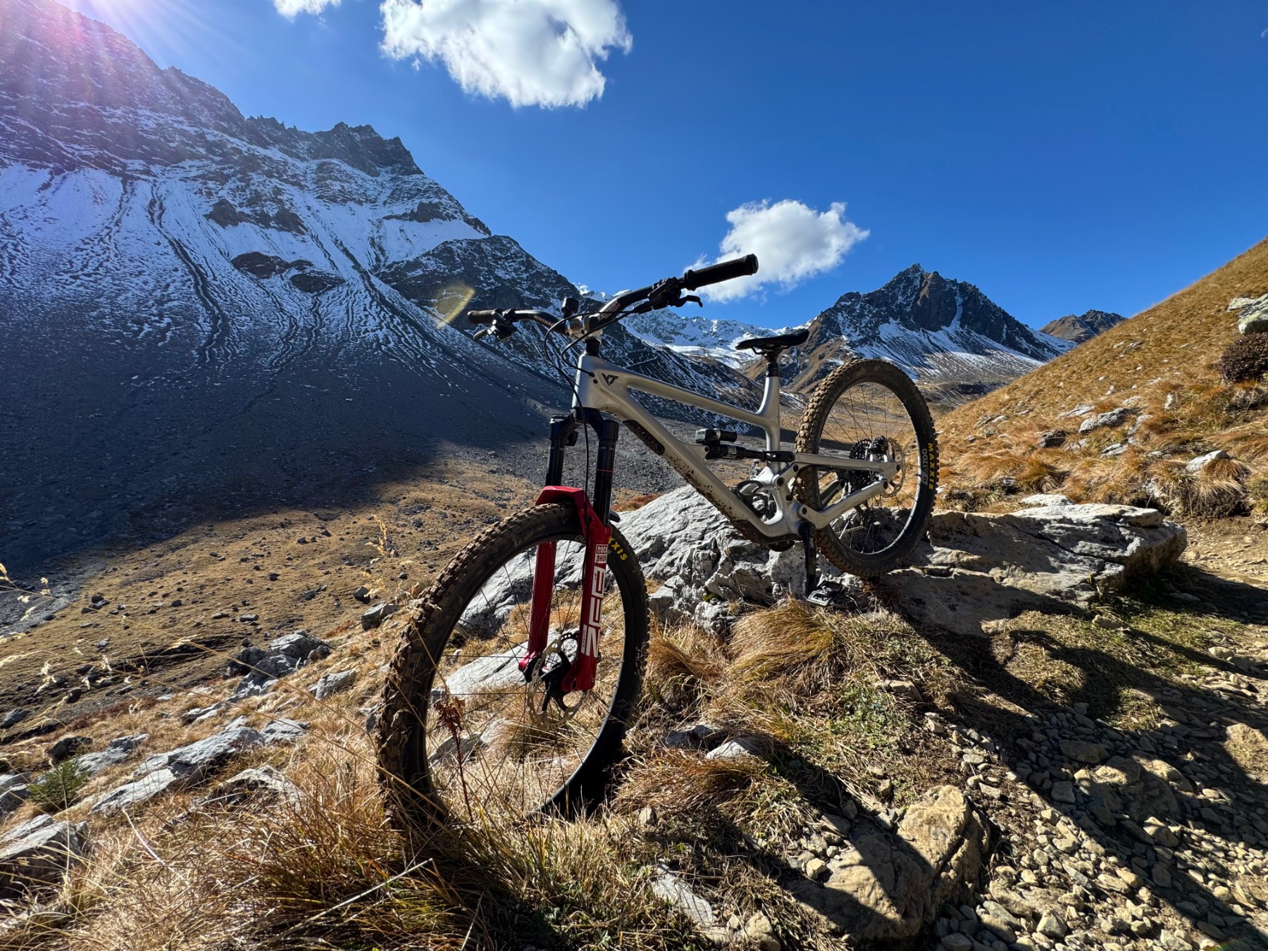 YT Capra with Flight Attendant riding Alps backcountry